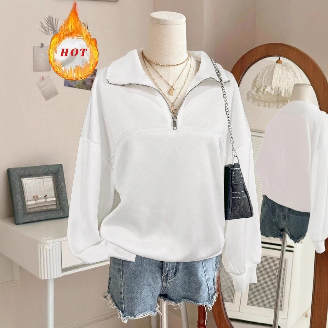 Damen nan Oversize Sweatshirt mit halbem Reißverschluss, Stehkragen und Ballonärmeln Echo Archiv