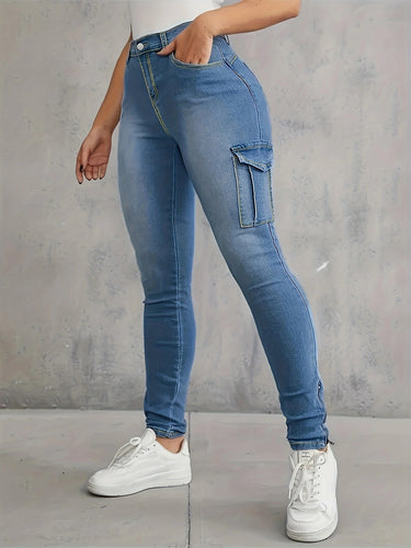 Damen Hochtaillierte Stretch-Cargo-Jeggings mit schmaler Passform und seitlicher Cargotasche Echo Archiv