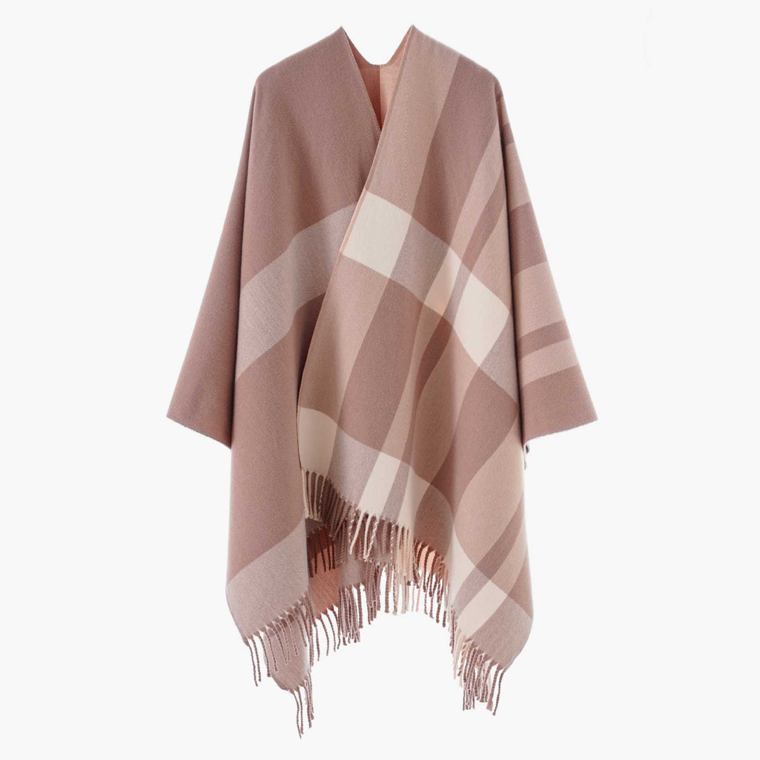 Damen Oversize-Cape mit Glencheck-Muster und Fransenabschluss Echo Archiv