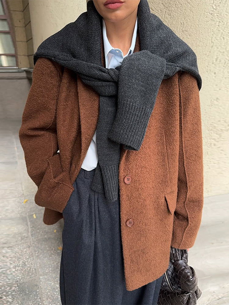Damen Boxy-Wollmix-Kurzmantel mit strukturierter Oberfläche, Reverskragen & Pattentaschen Echoarchiv