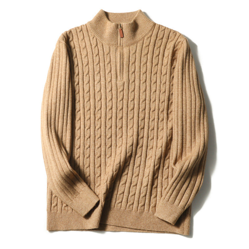 Herren Feinstrick-Pullover mit Zopfmuster und Halbzip-Stehkragen Echoarchiv