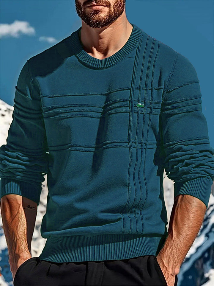 Herren nan strukturierter Rundhalspullover aus Baumwollmischung Slim Fit mit Reliefstreifen und Rippenbündchen Echo Archiv