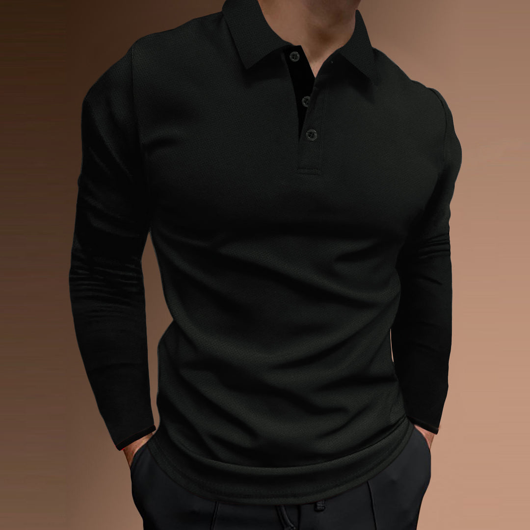 Herren elegantes Langarm-Polohemd mit strukturiertem Gewebe Echoarchiv