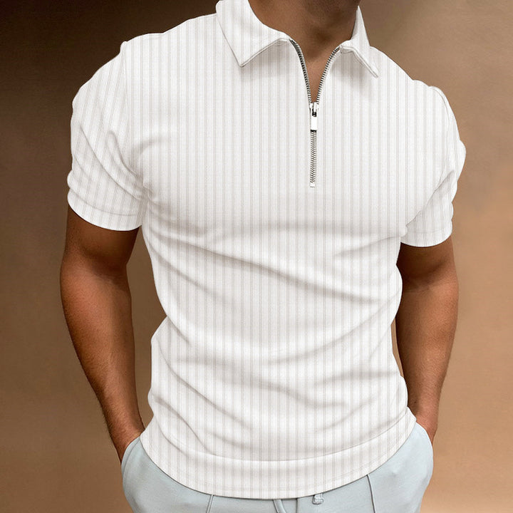 Herren Poloshirt mit modernem Reißverschluss und feinen Streifen Echoarchiv