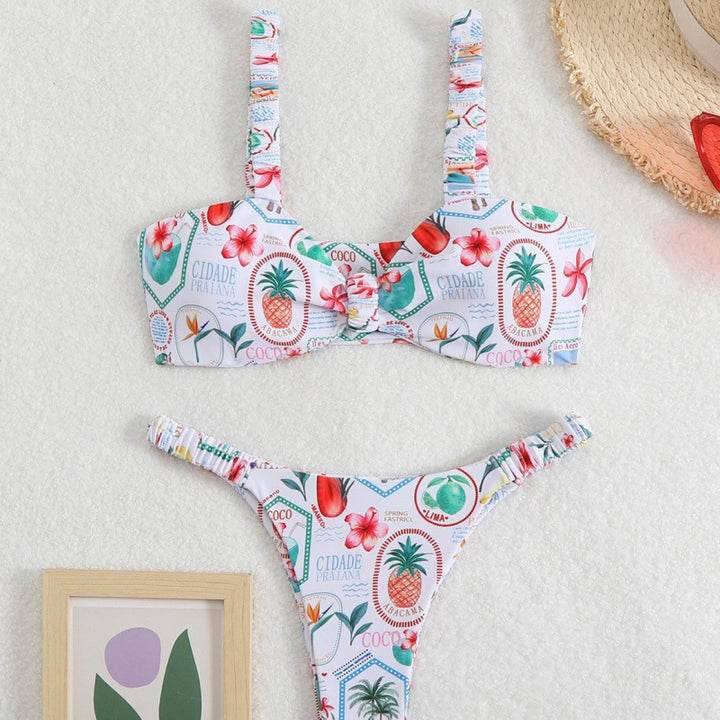 Damen Triangel-Bikini mit tropischem Druck und zarten Rüschen Echo Archiv