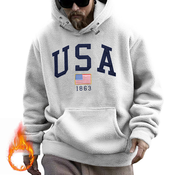 Herren Kapuzenpullover mit USA-Print und gemütlicher Kängurutasche Echoarchiv