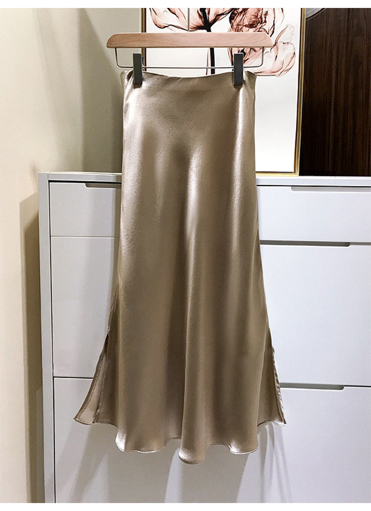 Damen Eleganter Satinrock mit asymmetrischem Schlitz Echoarchiv