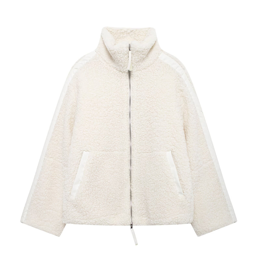 Damen Teddy-Fleece-Jacke mit Stehkragen und Lederoptik-Details Echo Archiv