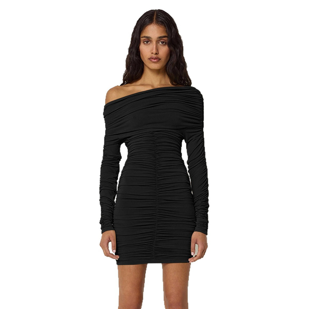 Damen Figurbetontes Off-Shoulder Kleid mit Raffung und langen Ärmeln Echo Archiv