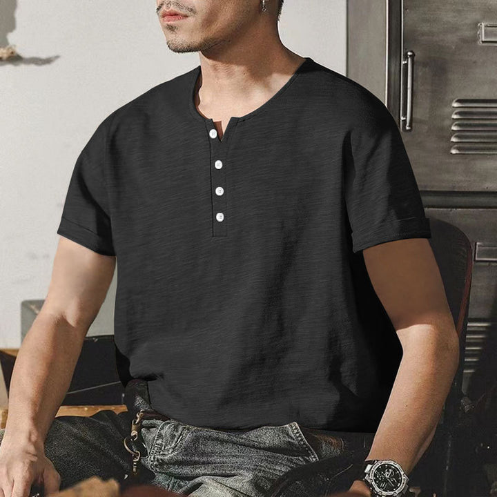 Herren Casual Henley-T-Shirt aus hochwertiger Baumwolle mit Knopfleiste Echoarchiv
