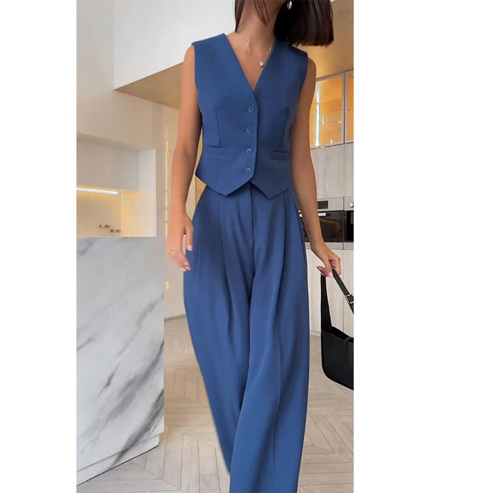 Damen Eleganter Zweiteiler mit taillierter Weste und weiter Palazzo-Hose – Célinea