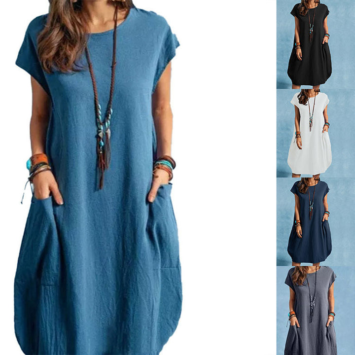 Damen lässiges Freizeitkleid mit seitlichen Taschen und Rundhalsausschnitt Echo Archiv