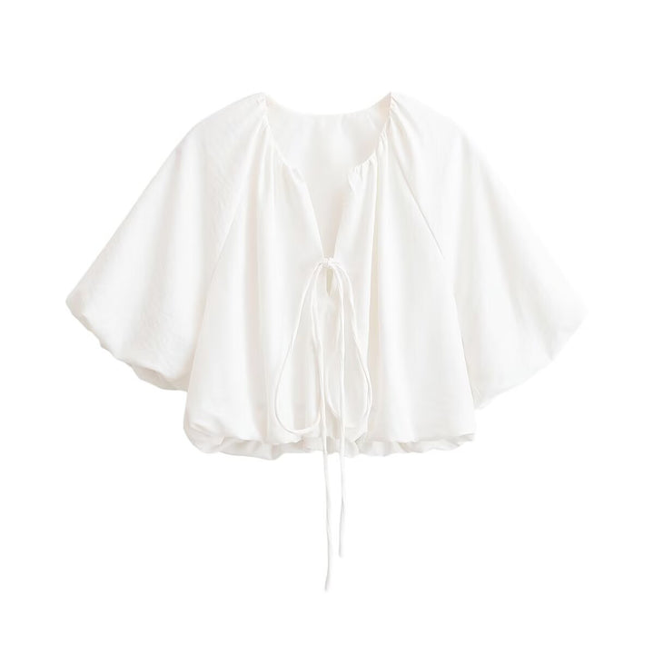 Damen Oversized Cape-Bluse mit Kordelzug, gerafftem Saum und voluminösen Fledermausärmeln Echo Archiv