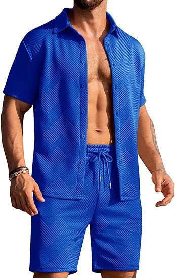 Herren modisches Kurzarmhemd und Shorts Set mit strukturiertem Design Echoarchiv
