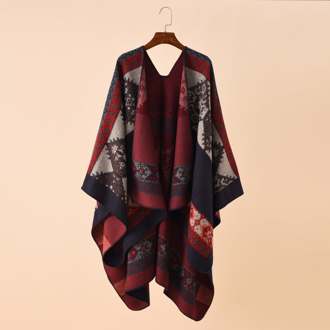 Damen Jacquard Poncho mit Paisley‑Muster – Avérine