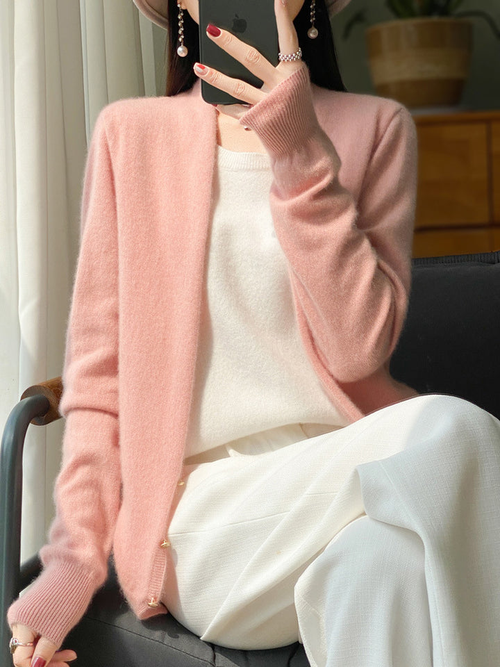 Damen Offener Feinstrick-Cardigan im Mohair‑Look mit geradem Saum und schmalen Bündchen Echoarchiv