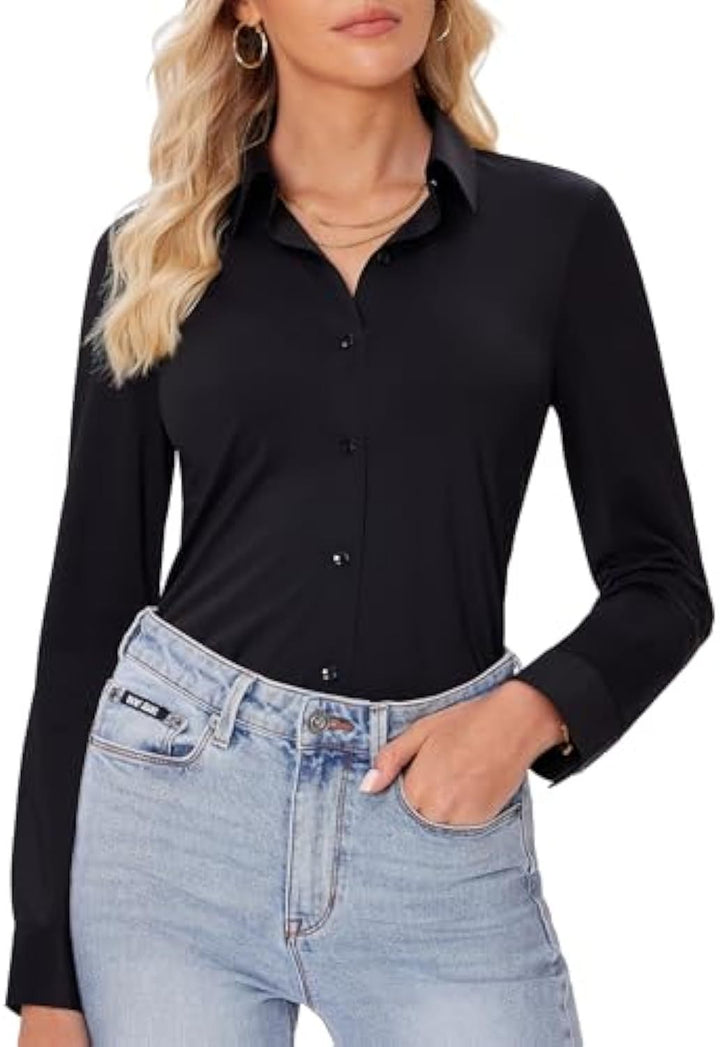 Damen Klassische Viskose-Stretch Hemdbluse mit Kentkragen und Manschetten – Maréline
