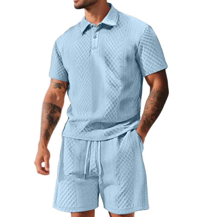 Herren nan strukturiertes Poloshirt- und Bermudashorts-Set aus gesteppter Baumwollmischung Echo Archiv
