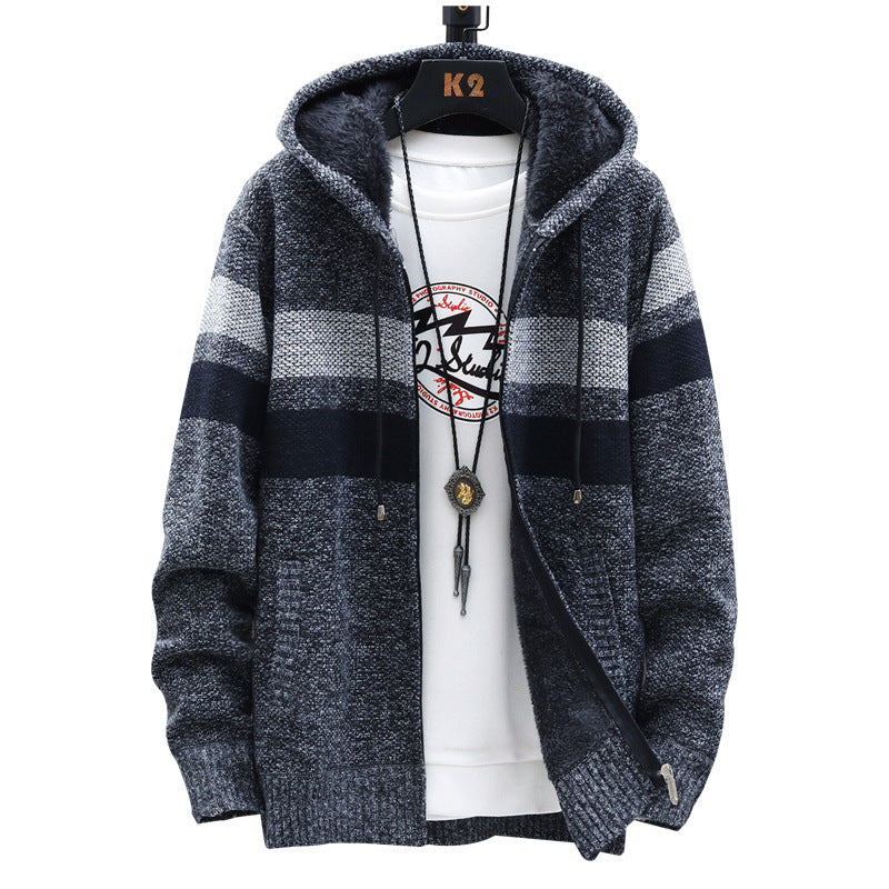 Herren modische Strickjacke mit Kapuze und gestreiftem Design Echoarchiv