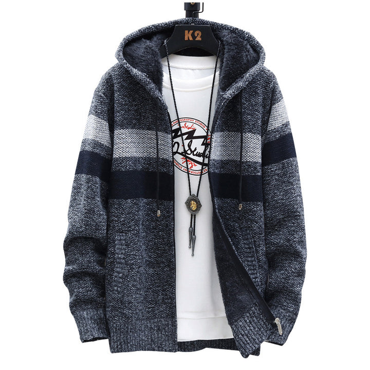 Herren modische Strickjacke mit Kapuze und gestreiftem Design Echoarchiv