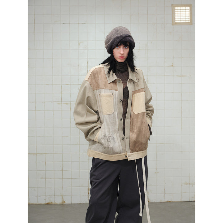 Herren Patchwork-Canvas-Blousonjacke im Vintage-Look mit Kontrasttaschen und Paisley-Futter Echoarchiv