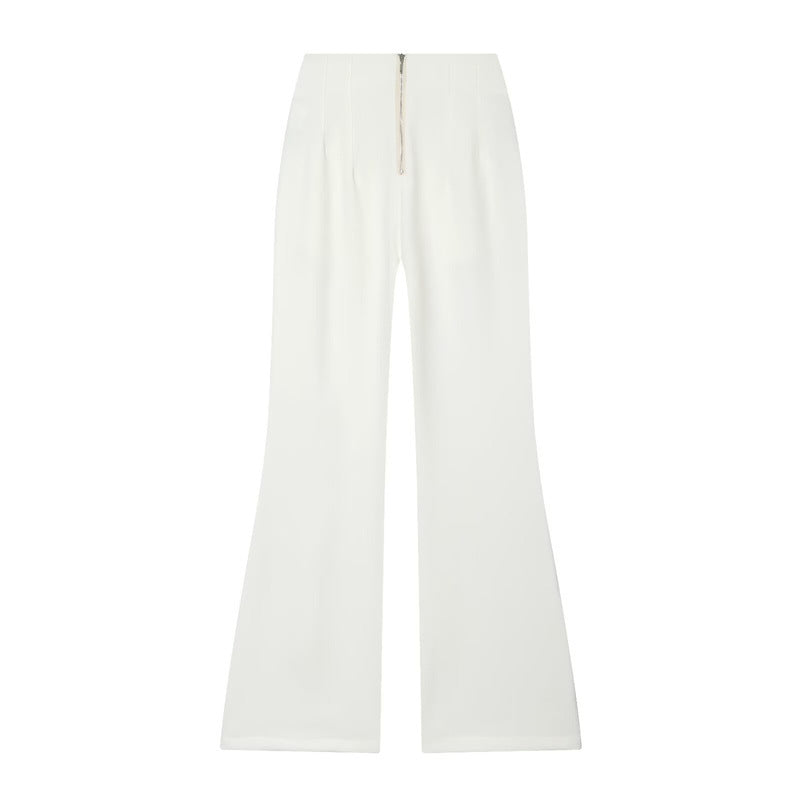 Damen Hochtaillierte weite Stoffhose mit geradem Bein und verdecktem Bund Echo Archiv