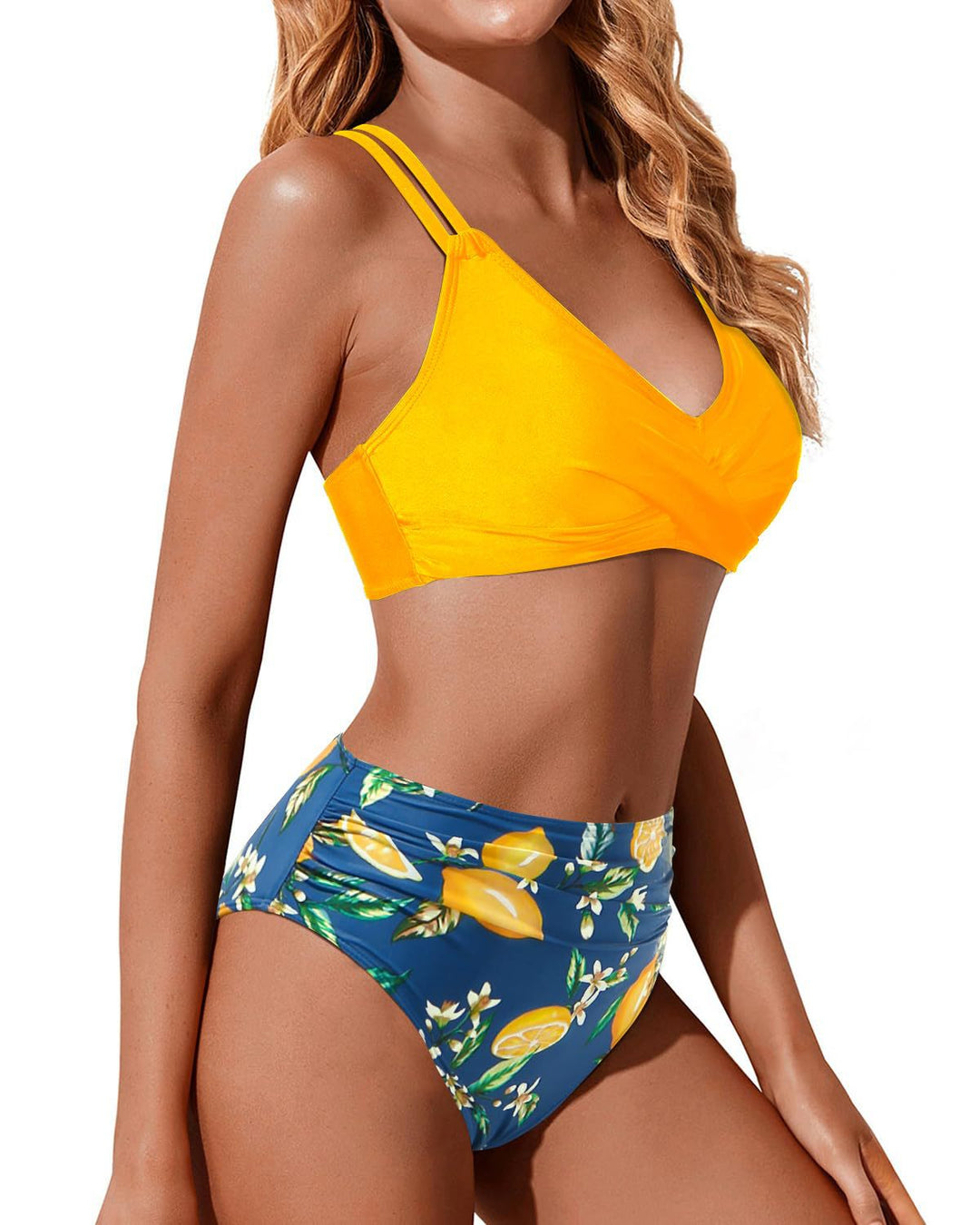Damen Hochtailliertes Bikini-Set mit gerafftem Oberteil Echo Archiv
