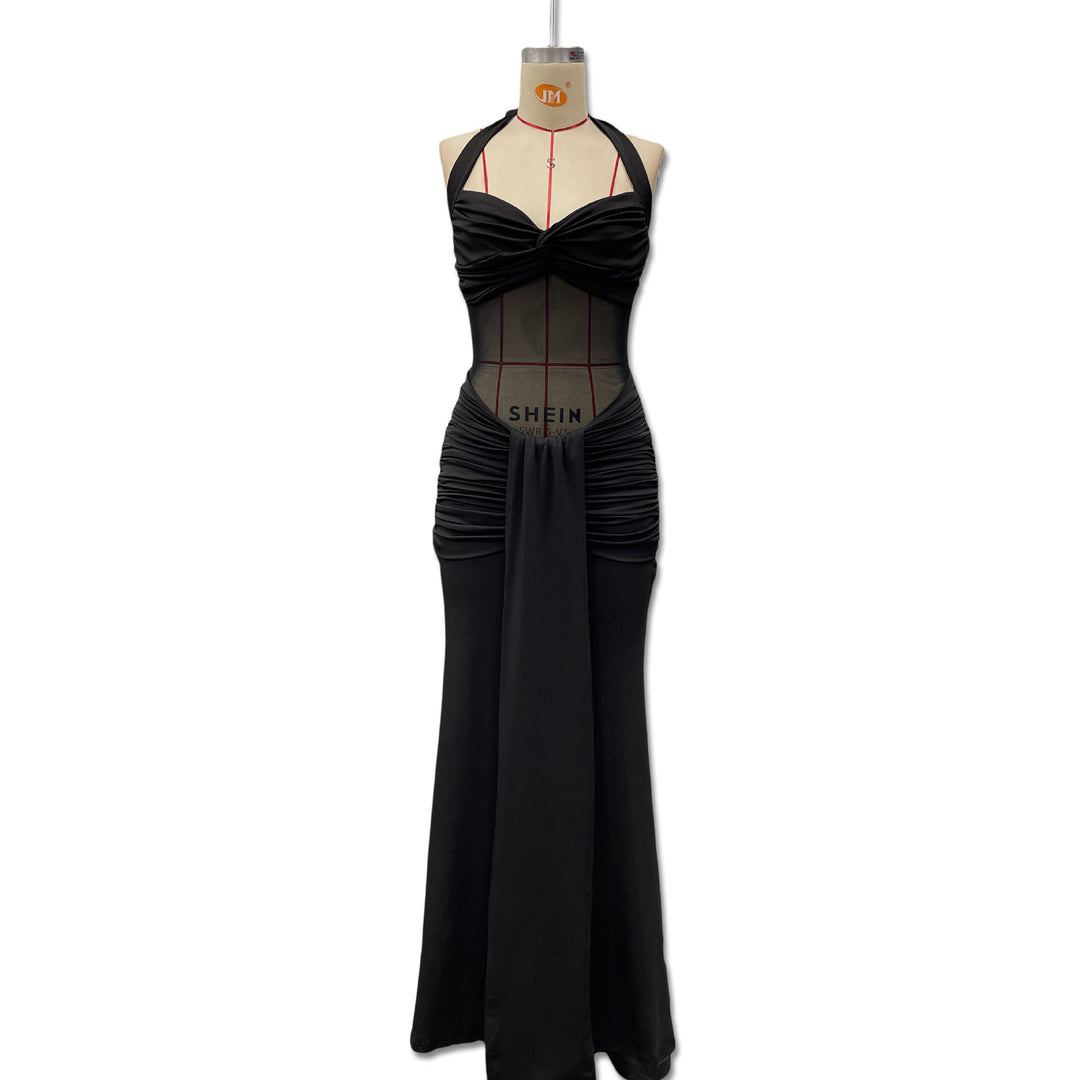 Damen Elegantes Maxikleid mit Tiefem Rückenausschnitt und Raffinierten Falten Echo Archiv