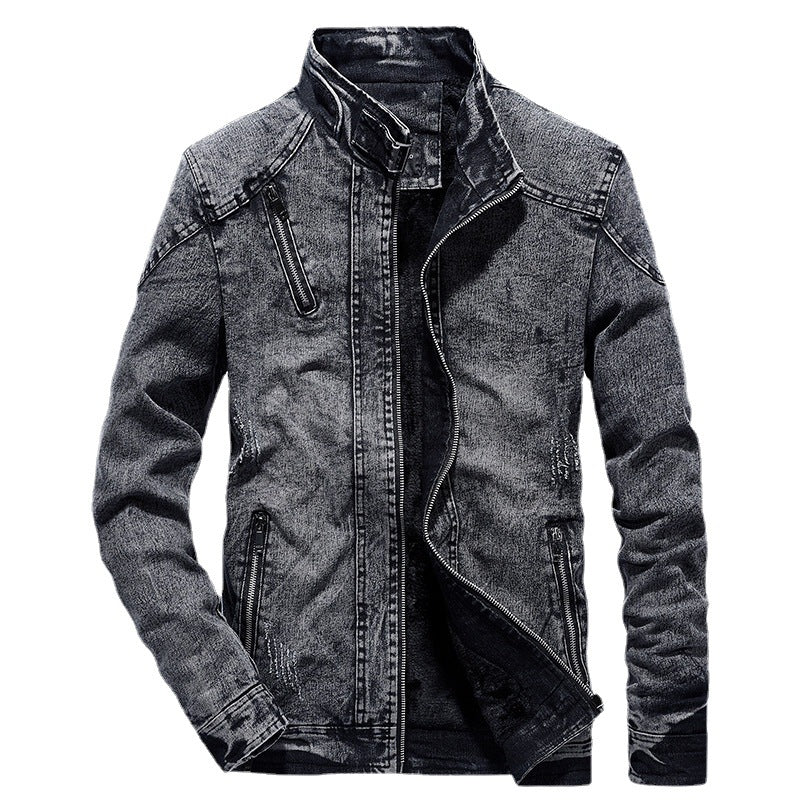 Herren Denim-Utility-Blouson mit hochschließendem Stehkragen und Zipper-Taschen – Denvaro
