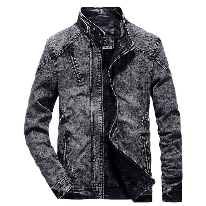 Herren Slim-Fit Denim-Workerblouson mit Stehkragen und Zipper-Details Echoarchiv