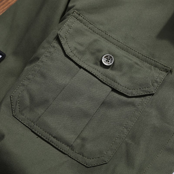 Herren Utility-Hemdjacke mit Brusttaschen, Schulterklappen und Badge-Applikationen Echoarchiv