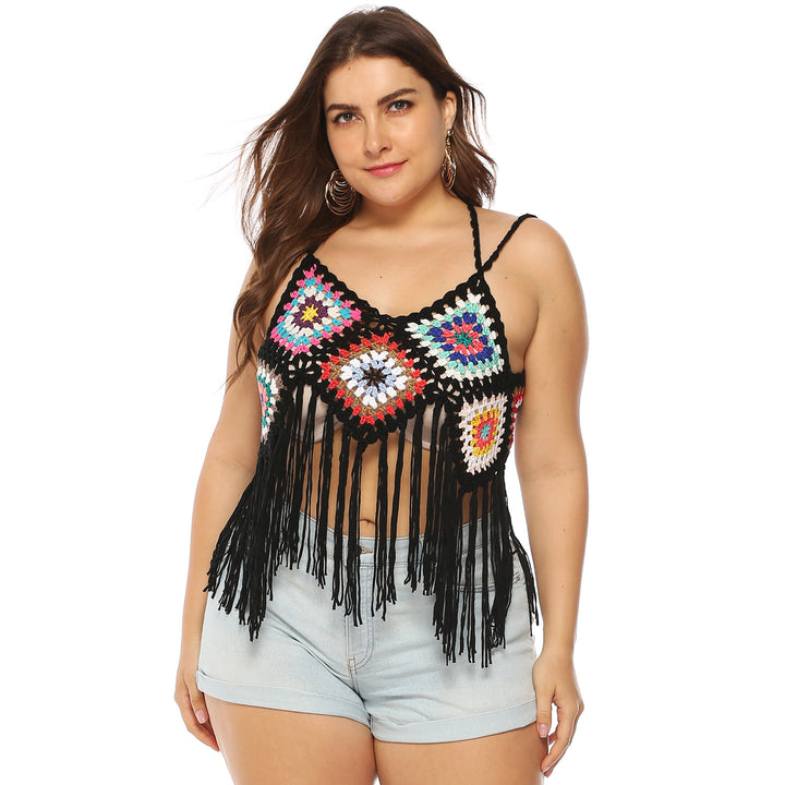 Damen gehäkeltes Crop-Top mit buntem Fransen-Design Echo Archiv