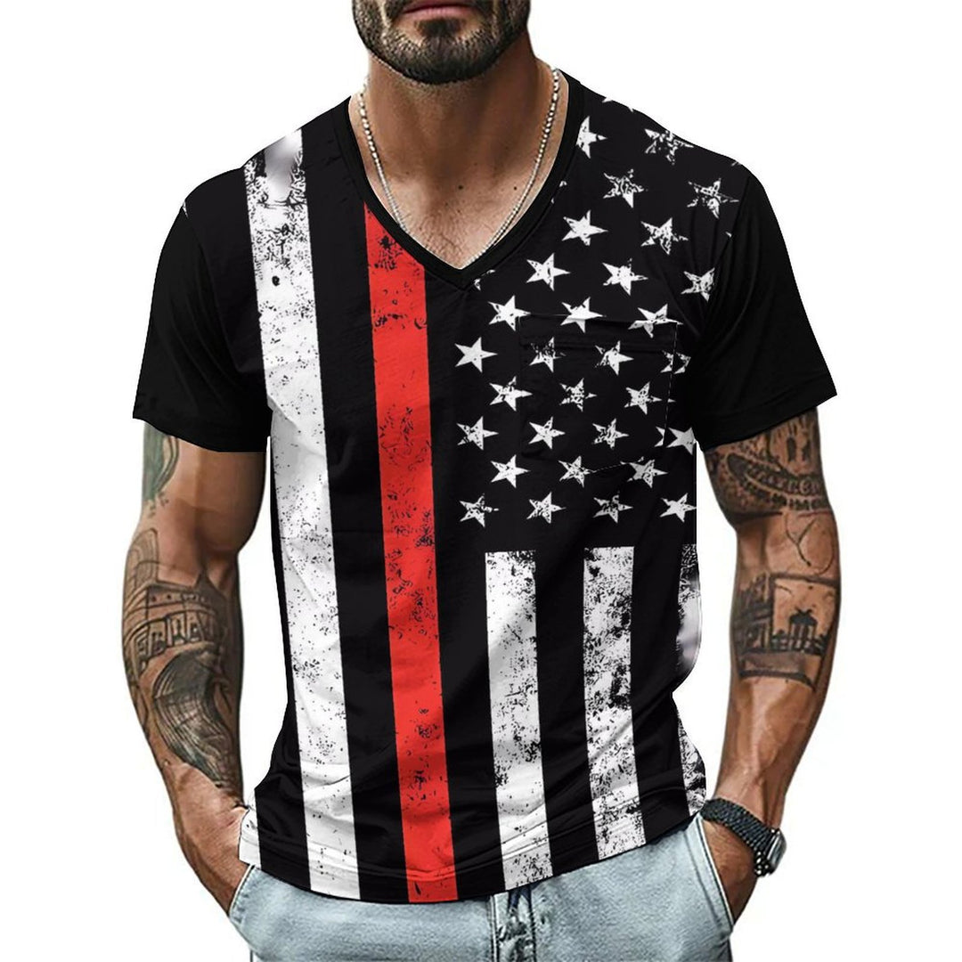 Herren V-Ausschnitt T-Shirt mit einzigartigem Flaggenmotiv Echoarchiv