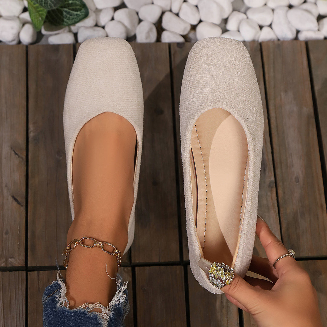 Damen nan elegante flache Schlupfballerina mit quadratischer Zehenpartie gepolstertem Komfortfußbett und Veloursoptik Echo Archiv
