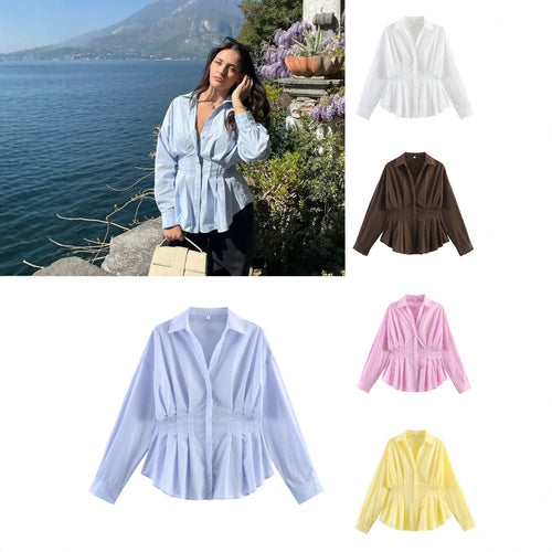Damen Taillierte Blusenshirt-Jacke mit Kellerfalten und verdeckter Knopfleiste Echo Archiv