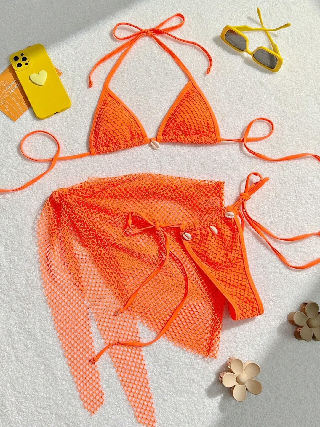 Damen Triangel-Bikini mit transparentem Netzgewebe und Schnürdetails Echo Archiv