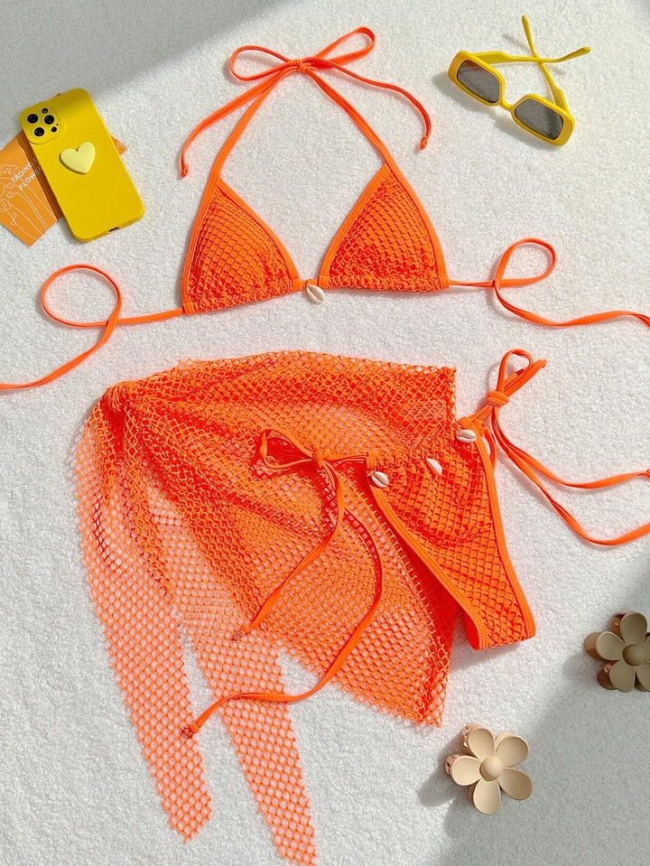 Damen Triangel-Bikini mit transparentem Netzgewebe und Schnürdetails Echo Archiv