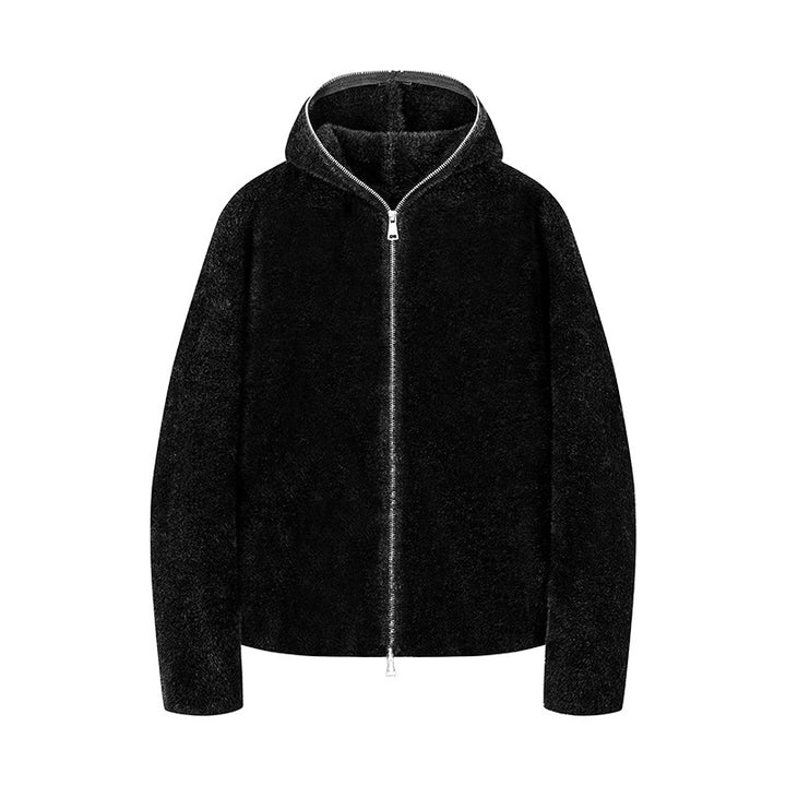 Damen Kurz geschnittene Teddy-Fleece-Kapuzenjacke mit Metall-Reißverschluss Echoarchiv