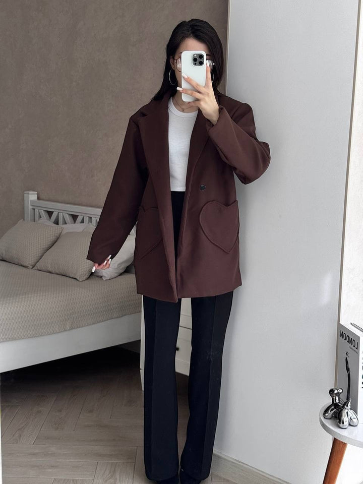 Damen Oversized Blazer-Mantel mit herzförmigen Taschen Echoarchiv