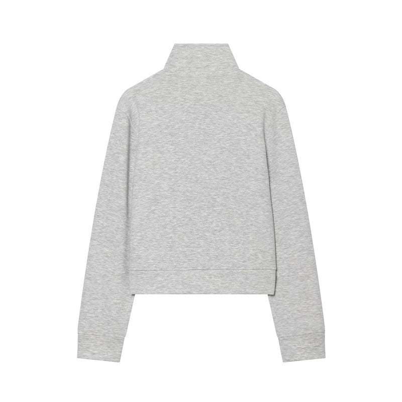 Damen Cropped Sweatjacke im Military-Look mit Stehkragen und Zierknopfreihe Echo Archiv
