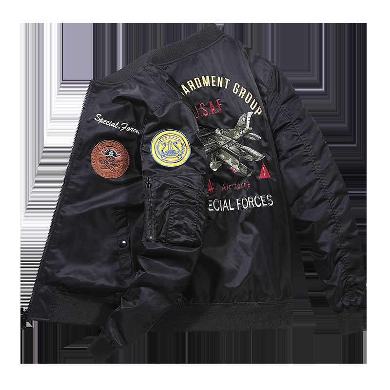 Männer's  heritage bestickte aviator bomber mit Rückflugzeugmotiv und Ärmeltasche für Stifte Echo Archiv