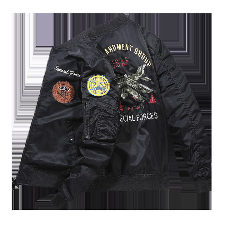 Männer's  heritage bestickte aviator bomber mit Rückflugzeugmotiv und Ärmeltasche für Stifte Echo Archiv