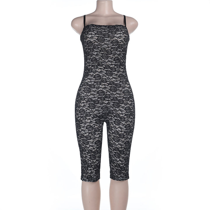 Damen Spitze Jumpsuit mit figurbetontem Schnitt und verstellbaren Trägern Echo Archiv