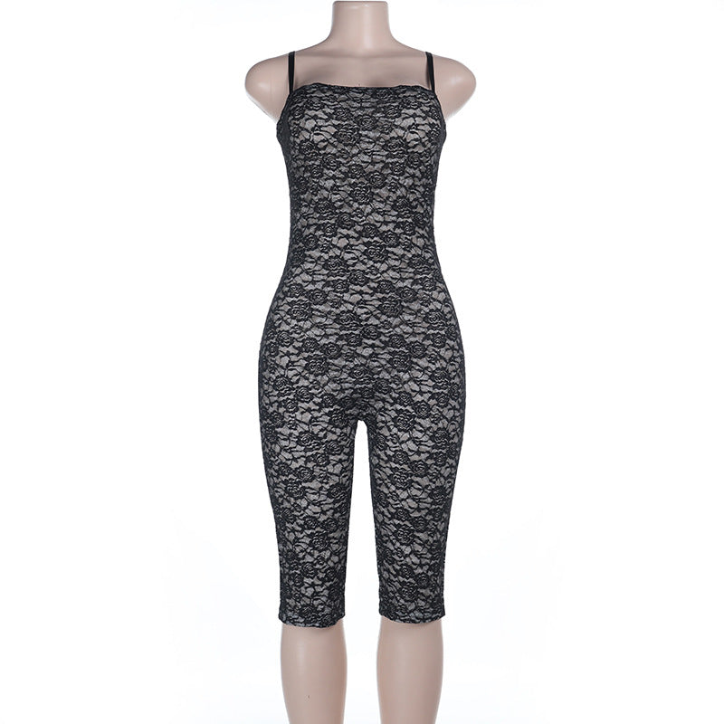 Damen Spitzen-Jumpsuit mit figurformendem Schnitt und verstellbaren Trägern Echo Archiv