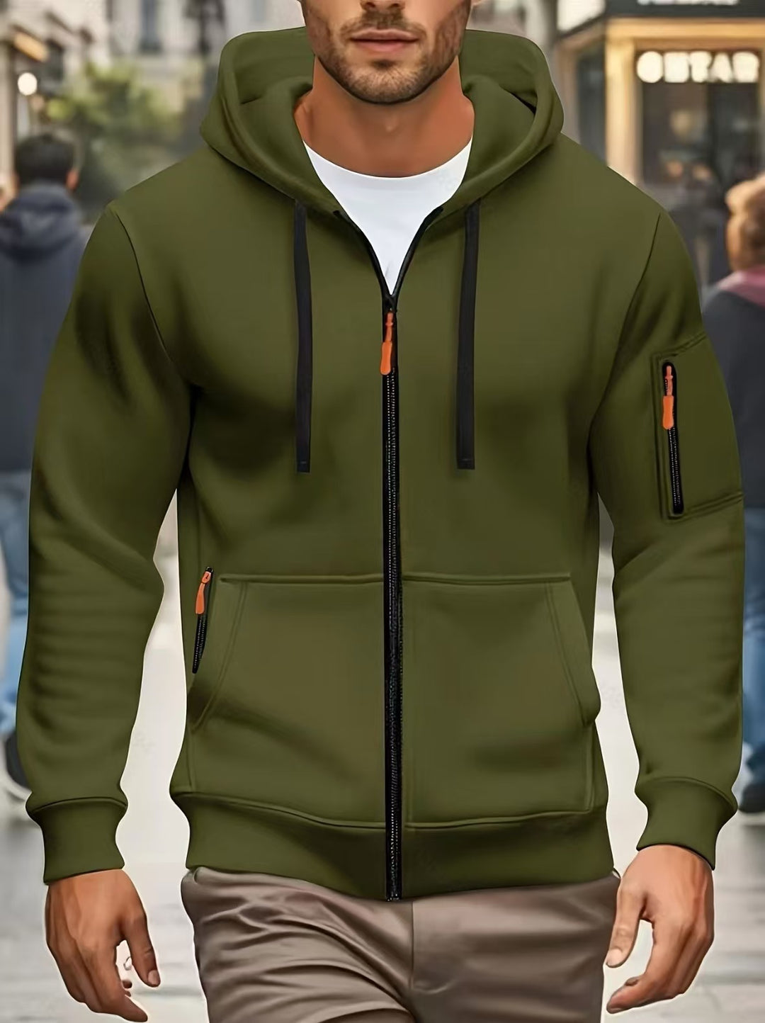 Herren nan funktionale Kapuzenjacke mit durchgehendem Reißverschluss, Ärmeltasche und elastischen Bündchen Echo Archiv