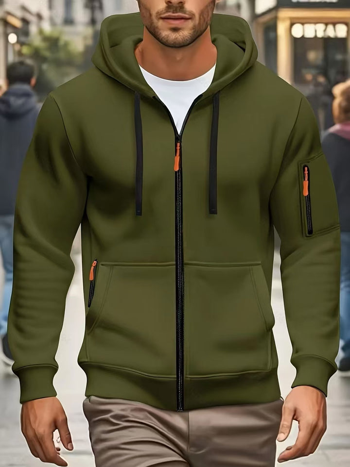 Herren nan funktionale Kapuzenjacke mit durchgehendem Reißverschluss, Ärmeltasche und elastischen Bündchen Echo Archiv
