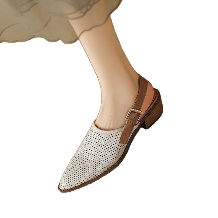 Damen Spitz zulaufende Slipper mit Fersenriemen, perforiertem Obermaterial und bequemem Blockabsatz – Lioré