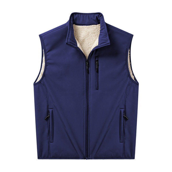 Herren Sherpa-gefütterte Softshell-Weste mit Stehkragen und Reißverschlusstaschen Echoarchiv