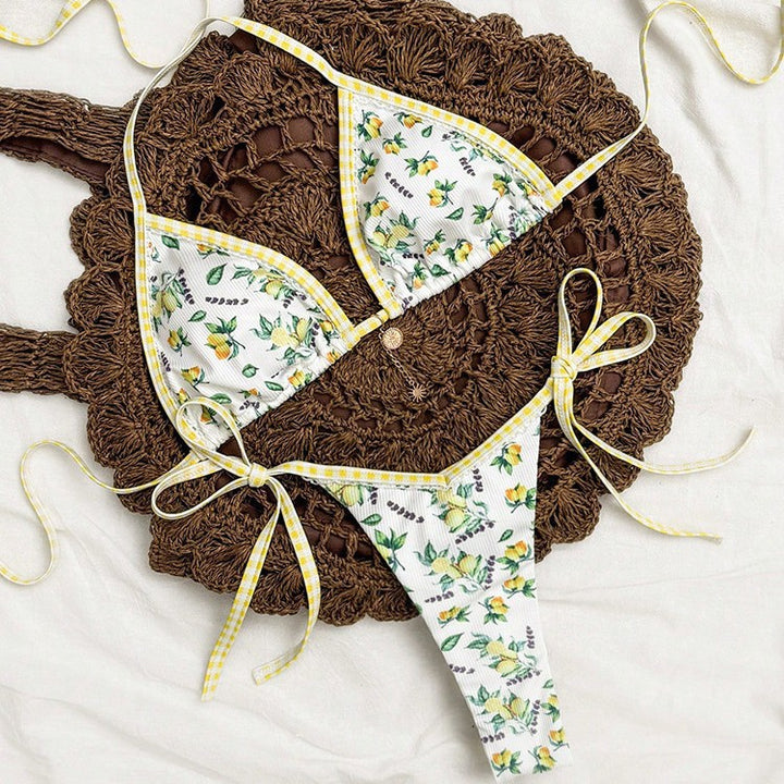 Damen Triangel-Bikini mit floralem Muster und Bindedetails Echo Archiv