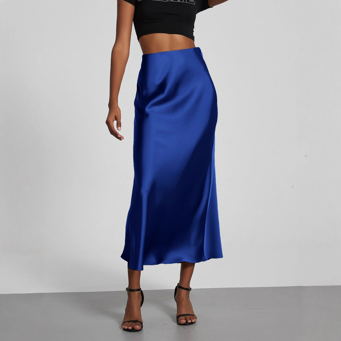Damen Stilvolle Satin-Stretchrock mit hohem Bund und fließendem Schnitt – Rosévia
